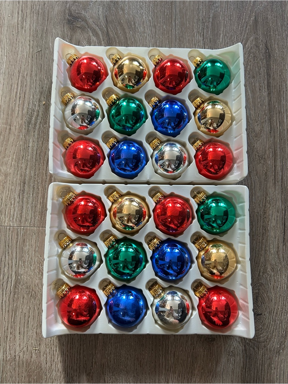 Vtg Glass Christmas Ornaments with Gold Details- New Old Stock